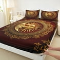 thumbnail image 2 of Manfei Vintage Sun Moon Queen Sheet Sets, Western Bohemian Damask Floral Flat Sheet, Gold Red Queen Fitted Sheet, Microfiber Bedroom Decor, 4-Piece, 2 of 6