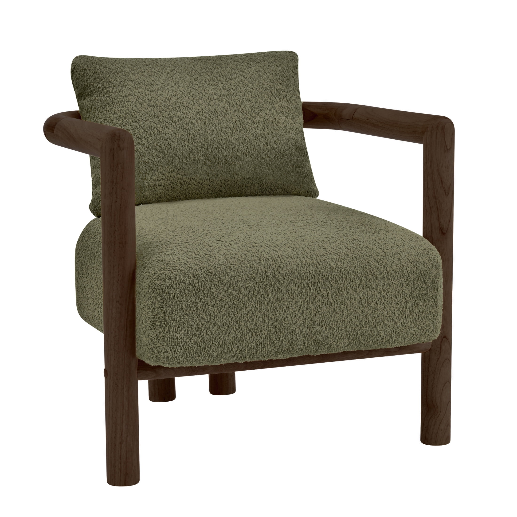 Christopher Knight Home Modern Boucle Upholstered Accent Arm Chair with Wood Frame, Olive Green