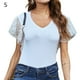 thumbnail image 1 of Camiseta de mujer Verano Cuello en V Gasa Lentejuelas Manga corta Top casual, Blanco, S Speravity AP001323-05, 1 of 5