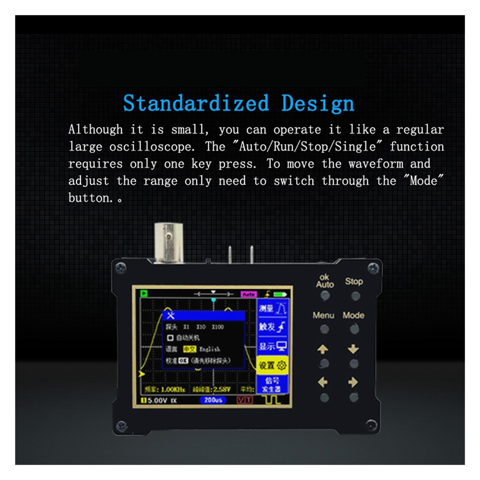 2.4inch Screen Digital Oscilloscope 1MHz&18MHz Analog Bandwidth Support Signal Generator 40MSa/s Sampling Rate ,Professional Designed