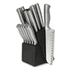 thumbnail image 1 of Cuchillos de Cocina de Acero Inoxidable (15 Pz) con Base de Madera Malubero Negro, Plateado, 1 of 5