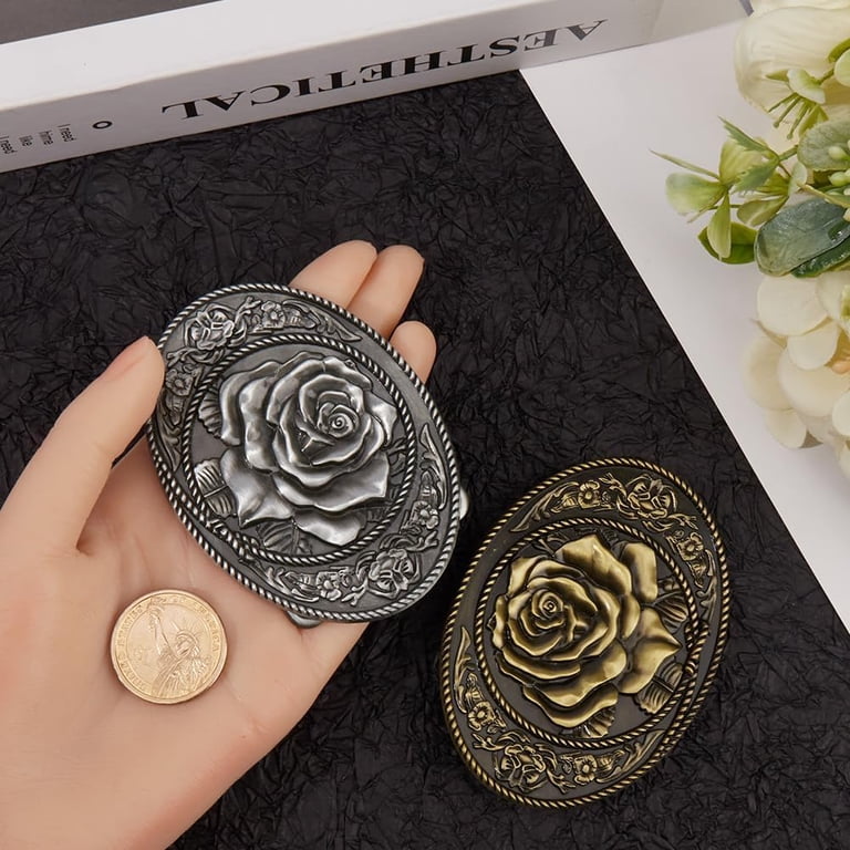 2 Colors Rose Belt Buckle Western Vintage Oval Bohemian  display picture 1