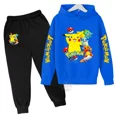 thumbnail image 1 of Conjunto de manga larga de Pikachu para niños, chándal informal de Pokémon, Sudadera con capucha y pantalones, 3 a 14 años, 1 of 1