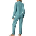 thumbnail image 3 of INSPIRE CHIC Women's Pajama Loungewear Long Sleeve Button Up Tops with Pants Christmas Two Pieces Matching Pj Sets M Peacock Green, 3 of 6