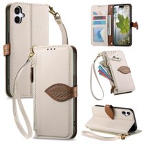 Leather For Samsung Galaxy A05 Case Leaf buckle zipper wallet  3-card  Flip Wallet Leather Case With Card Holder Magnetic Closure  Phone Cases Cover,White,For Galaxy A05