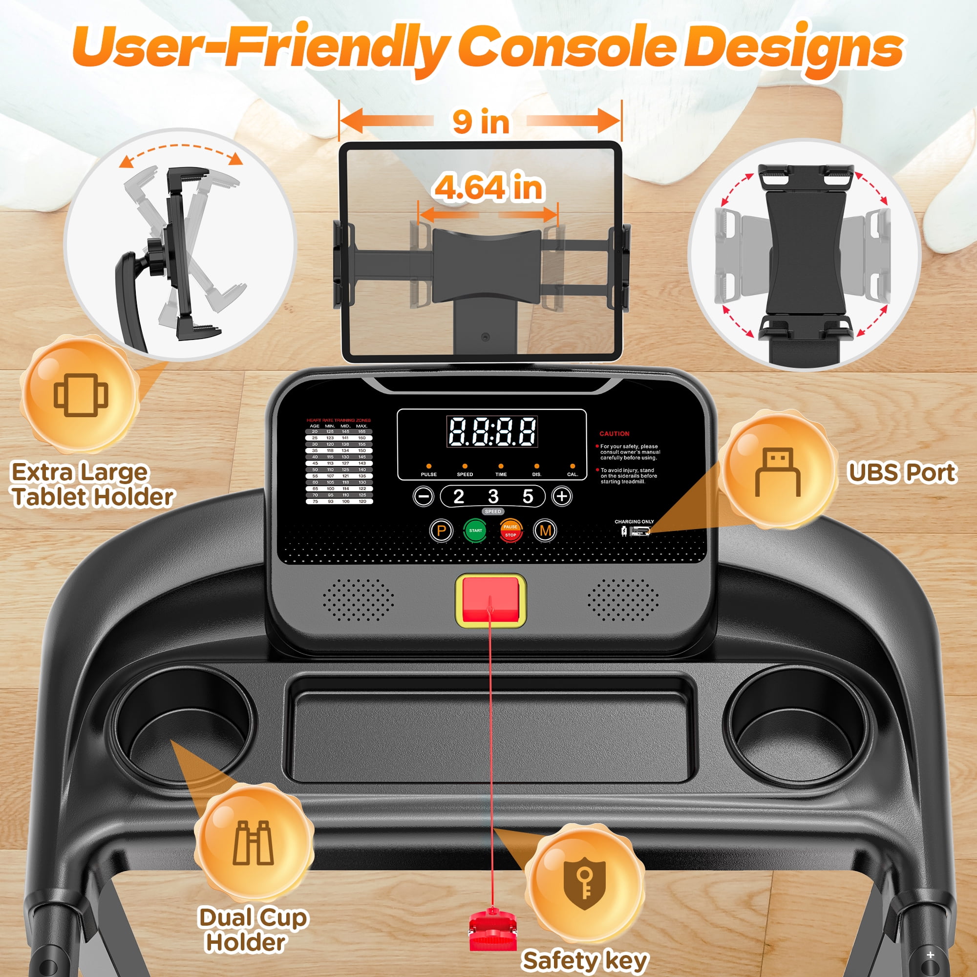 3.55HP Treadmill with 10% Incline 320lb Capacity, Foldable Home 7.5MPH Treadmill, 64+6+1 Smart Program, APP Control with Free Course, Jogging Walking Treadmill w/ Free Knee Pads
