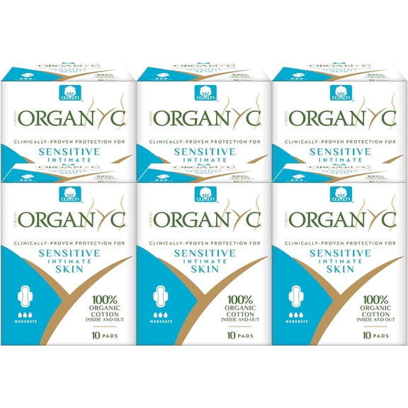 Corman Organyc Feminine Sensitive Skin Hypoallergenic Moderate Leak Protection Organic Cotton Sanitary Pads, 60 Count