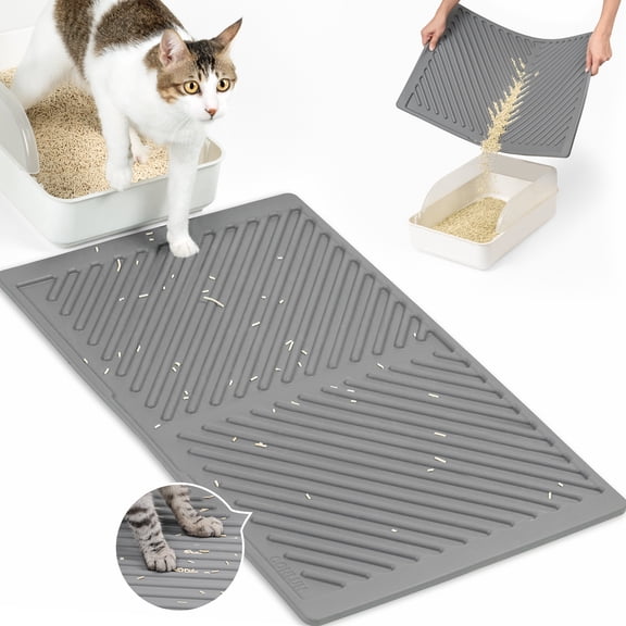 Conlun 22" x 16" Arched Crossbar Cat Litter Mat,Waterproof & Urine Proof Single-Layer Trapping Mat,Soft EVA Paw-Friendly Design,Gray
