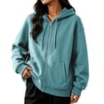 thumbnail image 2 of Casual Womens Zip Up Hoodie Long Sleeve Solid Color Full Zip Hooded Sweatshirt with Pockets Drawstring Hood Relaxed Fit Lightweight Cozy Fall Winter Outerwear, 2 of 8