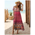 thumbnail image 2 of Vestidos para mujer, moda, cuello en V, vestido largo diario, manga corta, falda de mujer, estilo bohemio, vestidos con abertura, ropa de verano para mujer, 2 of 2