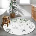 thumbnail image 4 of Sage Green Coastal Large Area Rugs for Bedroom Living Room, Non Slip Carpet Bedside Rug, Summer Eucalyptus Leaves Beach Ocean Starfish Conch Round Floor Cover Kitchen Accent Rug 4' for Office, 4 of 9