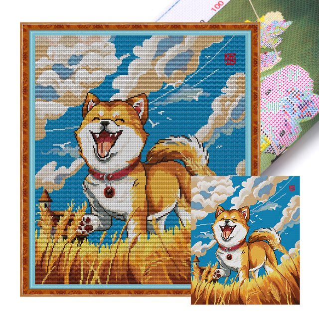 Kit Punto Cruz Con Perro Hilo Algodón Ecológico Bordado 14CT 40x43cm