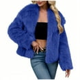 thumbnail image 2 of qucoqpe Women's Faux Furry Jacket with Lapel Collar Winter Solid Color Long Sleeve Coat, 2 of 4