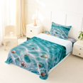 thumbnail image 5 of jejeloiu Underwater Shells Twin Sheets,Pebble Beach Bedding For Boys,Teal White,3pcs,1 Fitted Sheet and 1 Pillowcase, 5 of 6