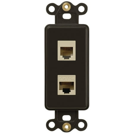 - Single Phone Jack and Single Ethernet Data Jack Rocker Insert Wallplate, Brown