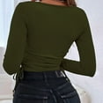 thumbnail image 4 of XFLWAM Women Drawstring Side Ruched Crop Top Tee Shirt Ribbed Knit Crew Neck Basic Long Sleeve T Shirt Blouse Green XL, 4 of 5