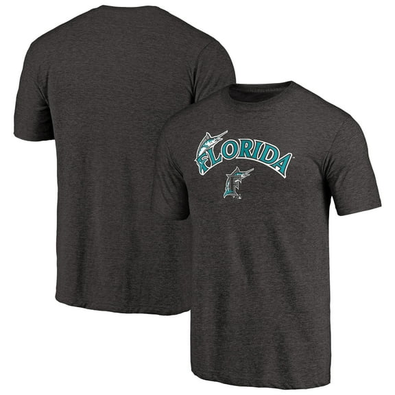 Men's Black Florida Marlins Vintage Cooperstown Collection Wahconah Tri-Blend T-Shirt