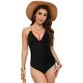 thumbnail image 5 of Wamejoo Women's One Piece 2025 Tummy Control Swimsuits Neon Color Block Swimwear Deep V Neck Slimming Bathing Suit (Black, XXL), 5 of 8
