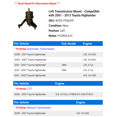 thumbnail image 2 of Left Transmission Mount - Compatible with 2001 - 2013 Toyota Highlander 2002 2003 2004 2005 2006 2007 2008 2009 2010 2011 2012, 2 of 2