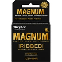 Trojan Magnum Ribbed Lubricated Premium Latex Condoms Large Size, 3 Ct
