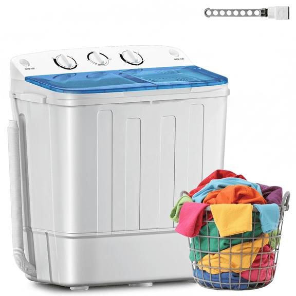 Dimedeal Portable Twin Tub Washing Machine, Small Washer with 1 Drying Rack and 8 Hangers, Compact Laundry Machine with Spinner, Mini Washer for Dorms, Apartment