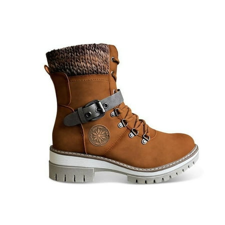 

Womens PU Warm Boots Side Zipper Snow Winter Outdoor Walking Boots Fashion Casual Shoes 39 Brown