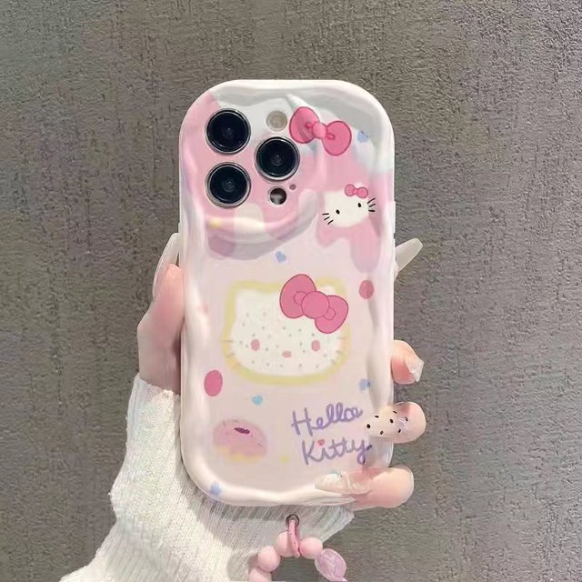 Nuevo estilo de funda para teléfono móvil con dibujos animados de Hello Kitty 3D y helado para niñas con pulsera de soporte para iPhone 12 13 14 Pro Max