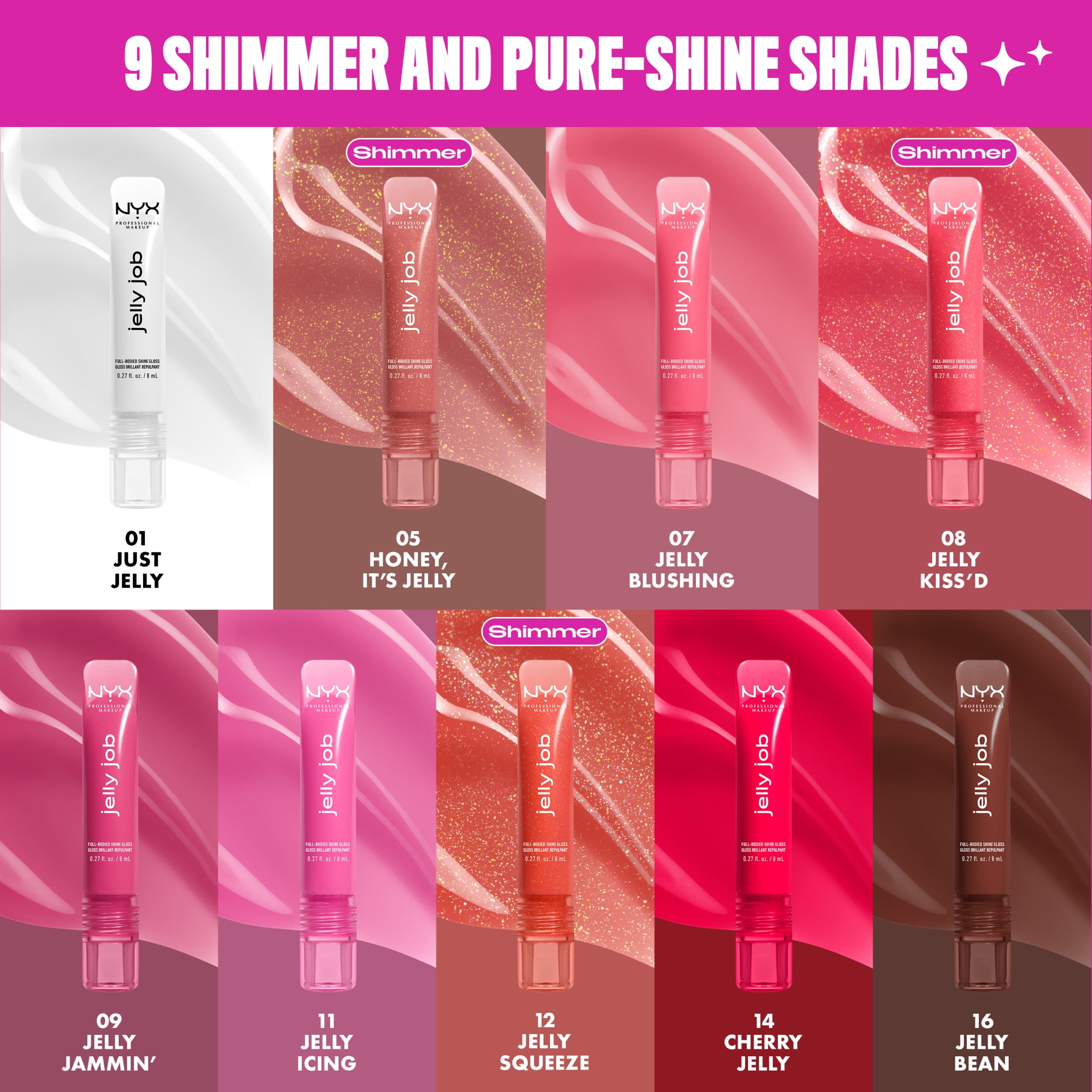 NYX Professional Makeup Lip Gloss, Jelly Job Full-Bodied Shine Gloss, Lip-Smoothing Shine