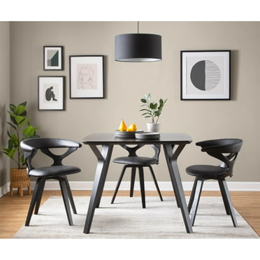 Gardenia Contemporary Dining Chair Swivel, Black Wood & Faux Leather