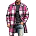 thumbnail image 2 of Mineart Men's Plaid Trench Coat Lapel Collar Mid Long Jacket Winter Outwear, 2 of 6