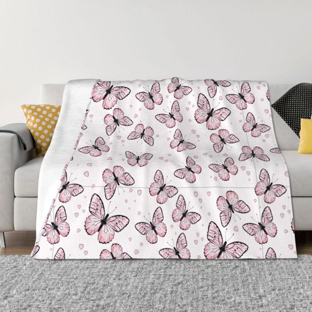 Fotbe Butterflies (2) Manta de Franela con Estampado, Manta Ultrasuave para Cama, Sofá, Auto, Hipoalergénica y Antibolitas-50"x40"