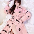 thumbnail image 3 of Coral Fleece Bathrobe Women Man Winter Warm Casual Flannel Robe Sleepwear Plush Shawl Bath Robe Lounge Nightgown Loungewear (014,Women Size  40-70kg), 3 of 6