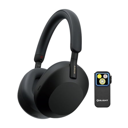 Sony WH-1000XM5 Wireless Noise Canceling Over-Ear Headphones (Black) Bundle with Rechargeable Clamp-On Light (2 Items)
