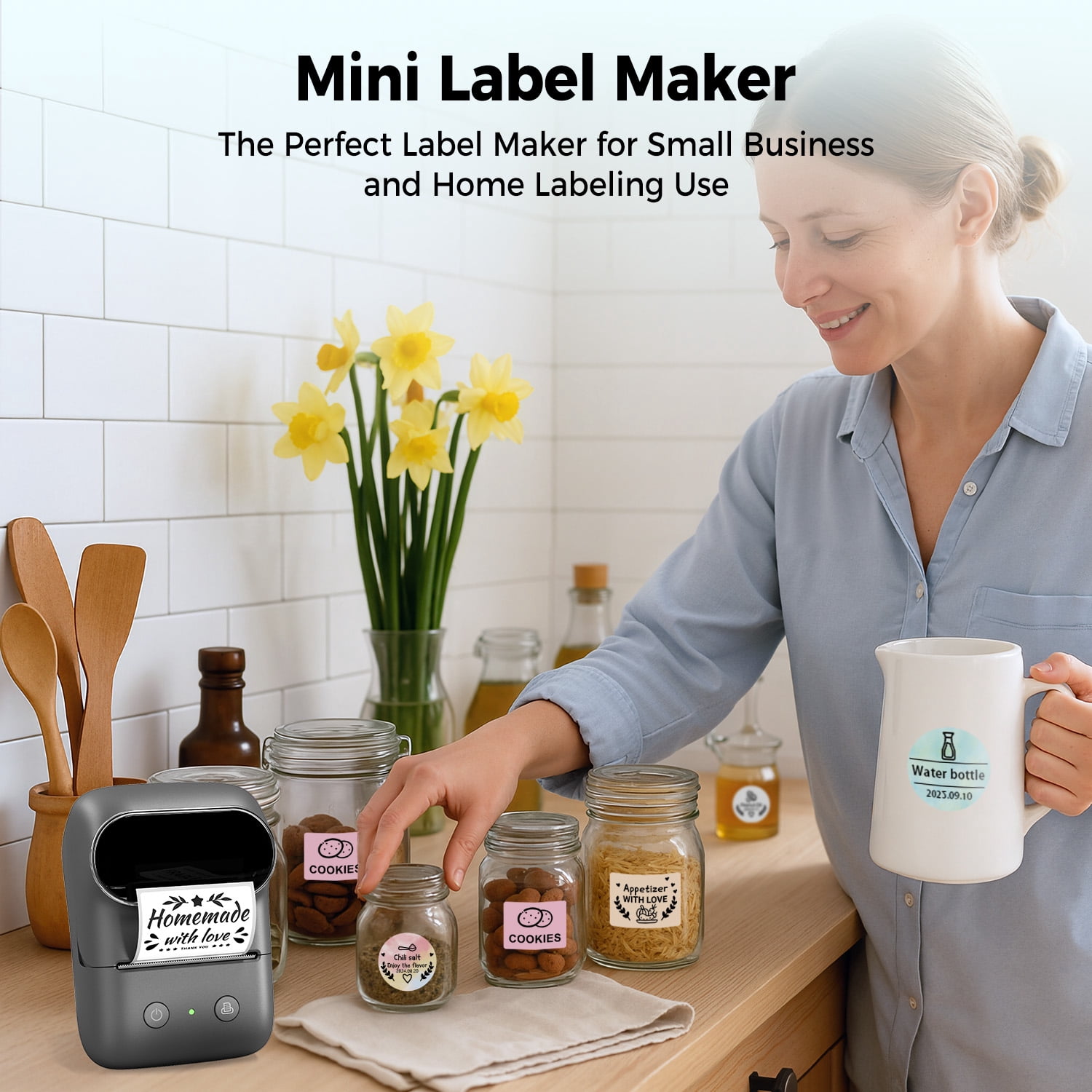 【Phomemo Label printer 】 Label printer+2 rolls of thermal label paper, thermal label printer, printing width 20-50mm, one click printing（label maker）