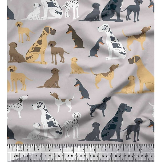 Soimoi Gray Poly Georgette Fabric Mix Dog Print Fabric by the Yard 42 Inch Wide