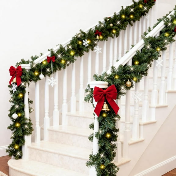 2 Pack Christmas Garlands with Lights, Artificial Pre-lit Garland Christmas for Stairs, 6FT Lighted Garlands with Timer, Battery Operated Christmas Garland for Mantle (2Pcs)