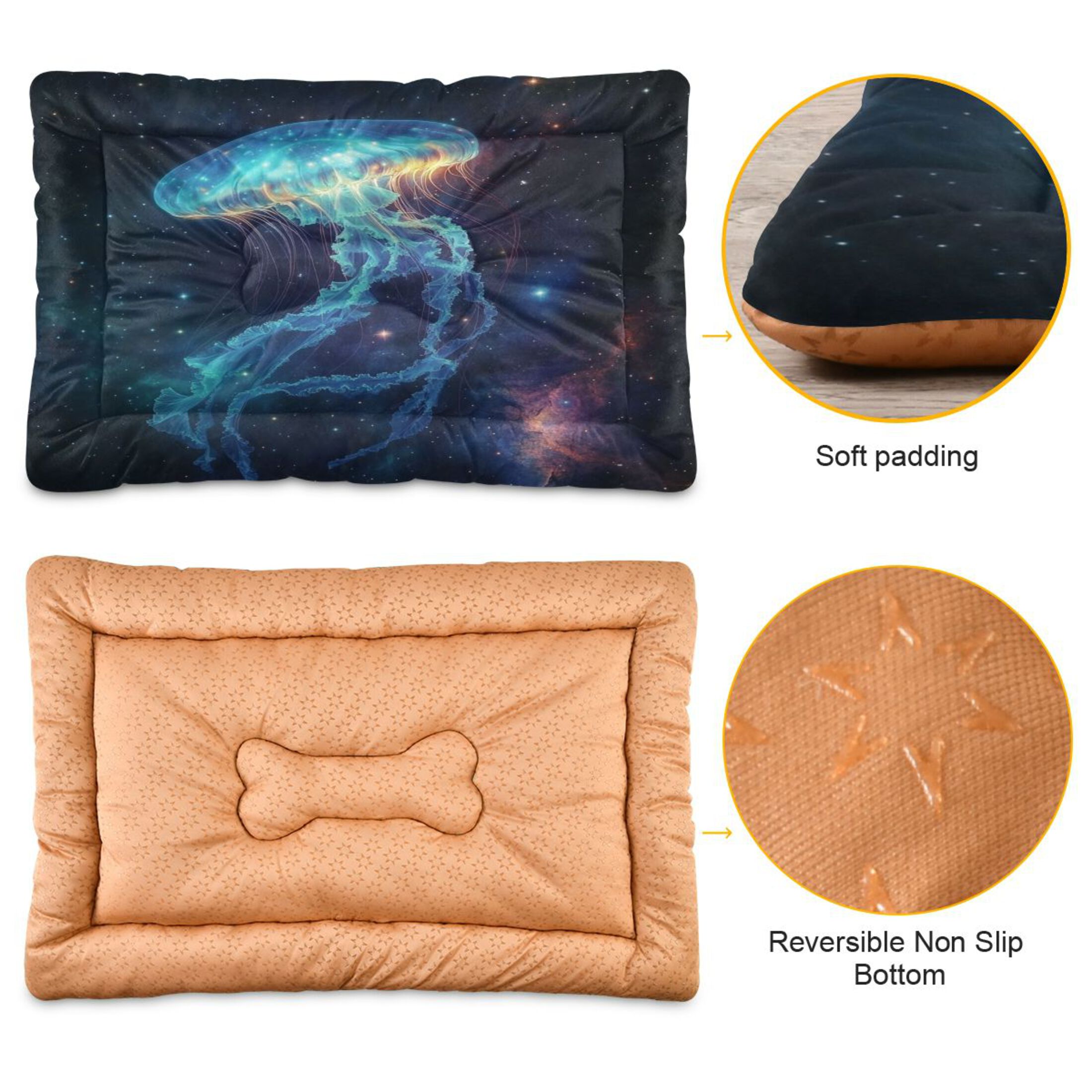 Qxltty Space Jellyfish Ped Pad Wear-resistant and Hard to Bite Through Sleeping Pad for Small Medium Large Dogs Winter Pet Bed 36×24in