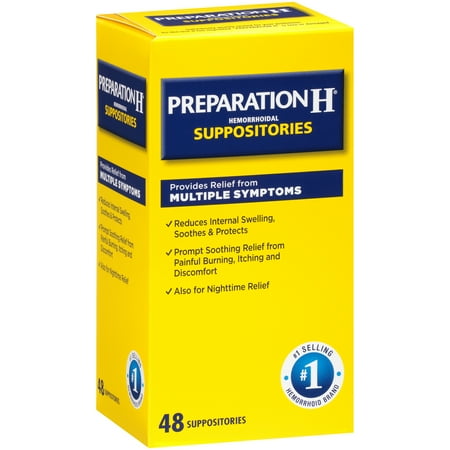 Preparation H Hemorrhoid Symptom Treatment Suppositories (48 Count), Burning, Itching and Discomfort (Best Pain Relief For Hemorrhoids)