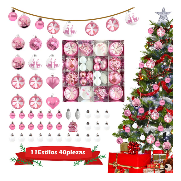 44pzas Esferas Navideñas De Plastico Decoración Arbol Navida Xtellar rosa