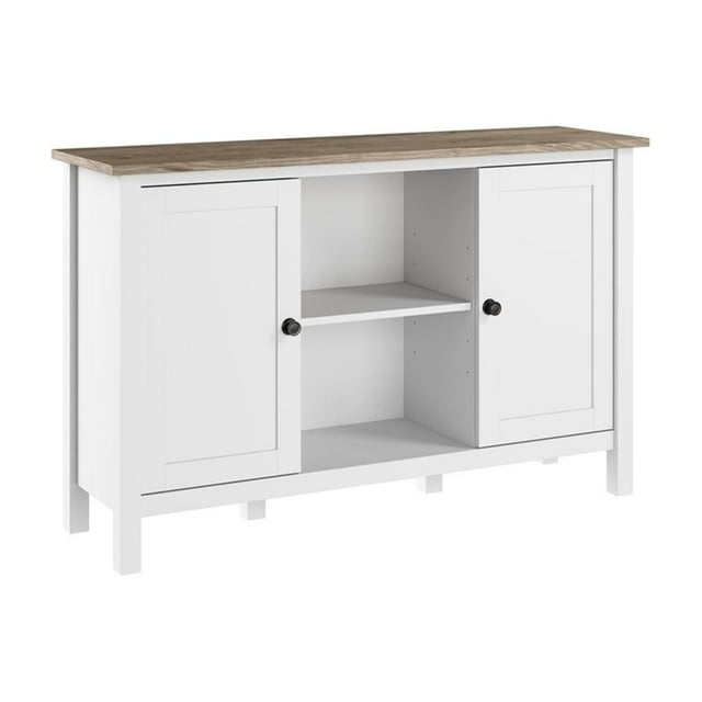 Pemberly Row Armoire d'Appoint avec Portes en Blanc Pur et Gris Shiplap