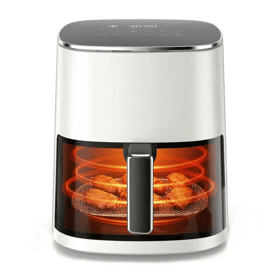 ROSVOVO Air Fryer 6-Quart with Viewing Window 12-in-1 Functions Digital Cooker for Crispy Fries Roasted Chicken Wings, 400°F Max Temperature, White