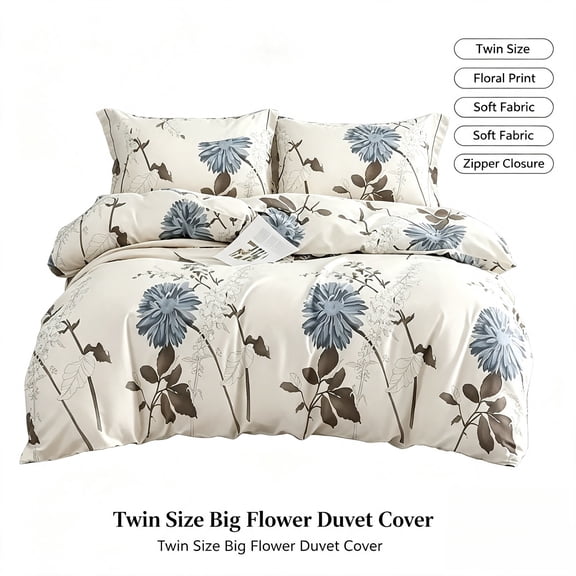 KAIFENG Twin Size Big Floral Printed Duvet Cover Soft Breathable Quilt Protector Cover for Bedroom Dorm Guest Room