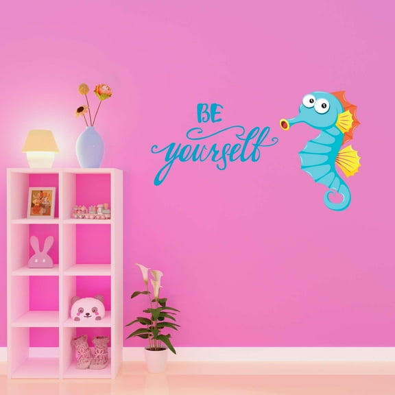 Be Yourself Seahorse Dream Big Little Mermaid Dolphin Colorful Fish Salt Water Princess Creatures Queen Sweet Unicorn Lovely Dear Dream Decorating Wall Decal Sticker - Size: 20 In X 12 In