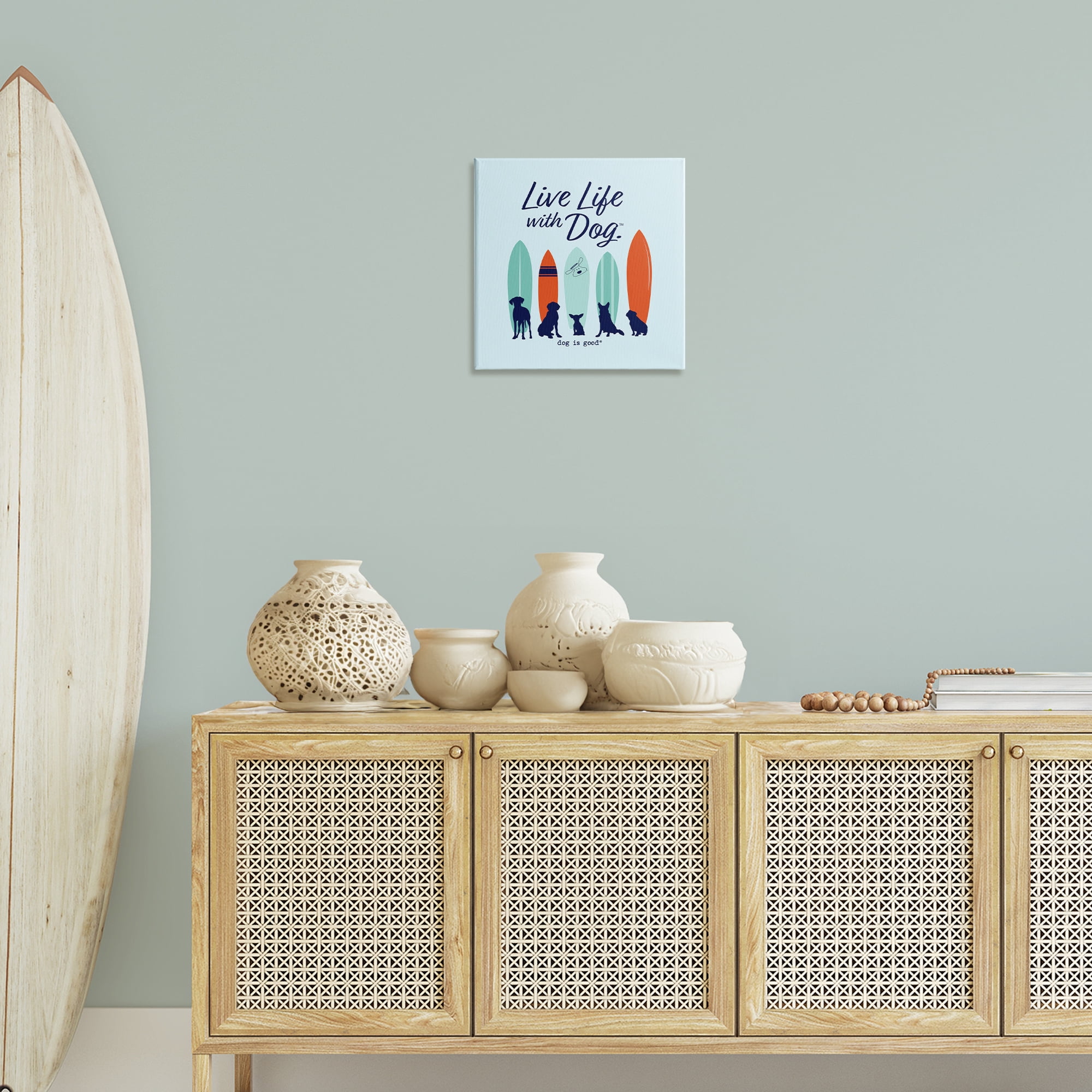 Stupell Industries Surfboards & Dogs Phrase Animals Painting Wrapped Canvas Art Print Wall Art, 17 x 17