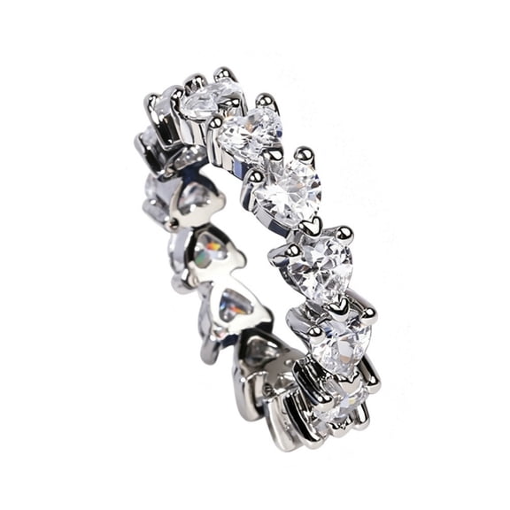PAURO Women Heart Ring Heart-Shaped Full Cubic Zirconia Eternity Rings Stackable Ring Band Love Promise Jewelry Gifts Silver Size 7