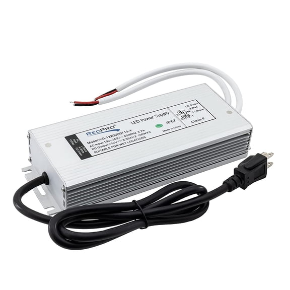 RecPro RV Waterproof IP67 LED Power Supply Driver Transformer 100W 120V AC to 12V DC Waterproof Converter