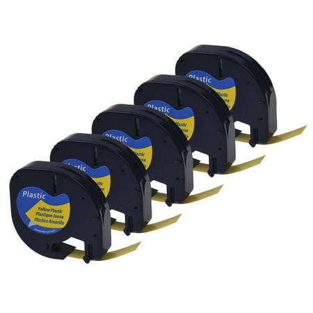 P700 Label Printer GREENCYCLE 5PK 12mm 4m Black on Yellow Plastic Label Tape for Dymo 91332 91202 91222 59423 S0721620 LetraTag Printer ()