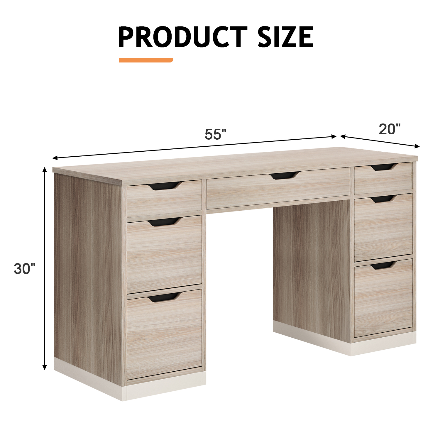 DreamCurship 55 inch Computer Desk with 7 Drawers, Executive Office Desk with Storage, Home Office Desk for Work Study Writing, Gray