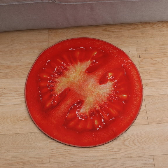 Moluckfu Foot Rug with Fruit Print Non Slip Ground Mat for Home in Red