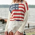 thumbnail image 2 of Fartey American Flag Graphic Crop Sweater for Women Trendy Off Shoulder Sweaters Loose Fit Long Sleeve Knitted Pullover Tops Beige M, 2 of 7